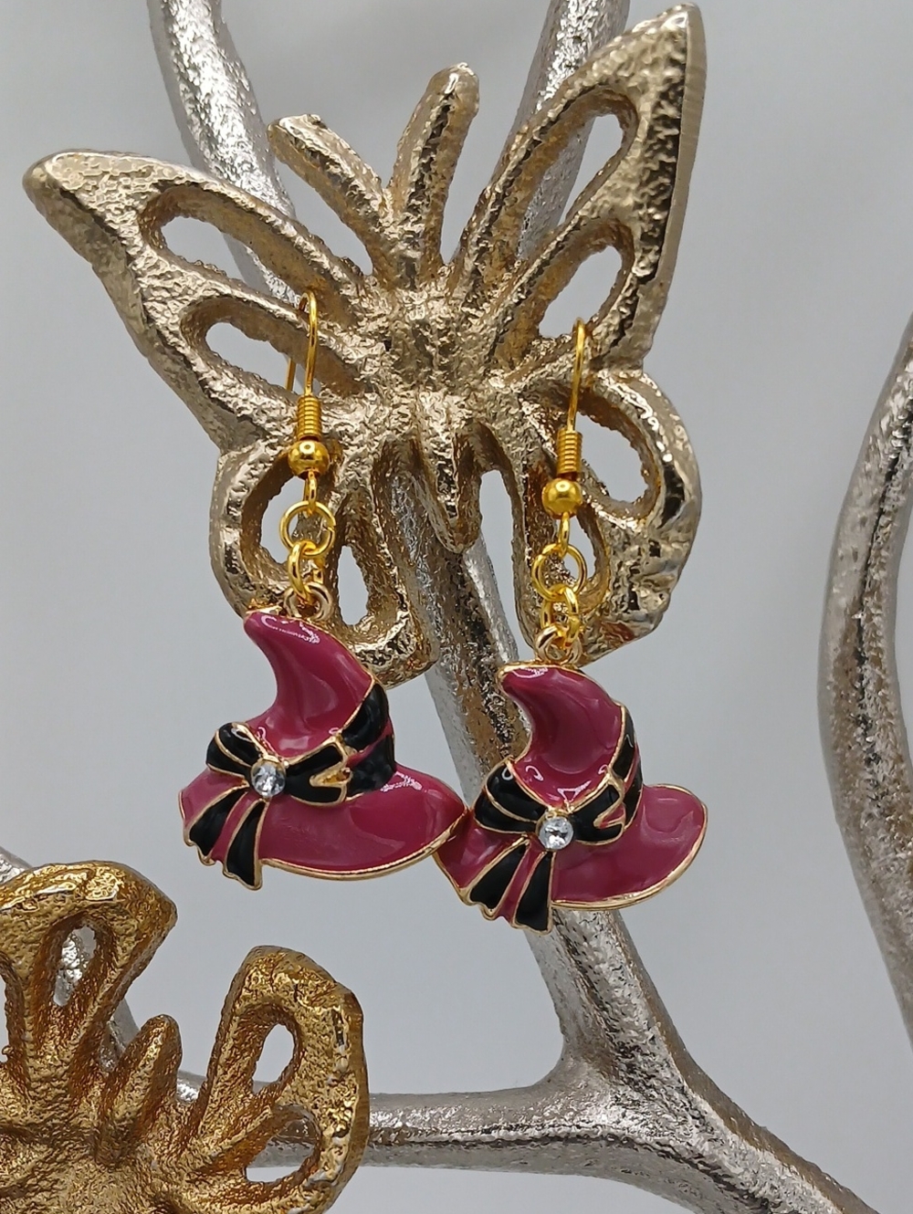 Purple Witch Hat Dangle Earrings